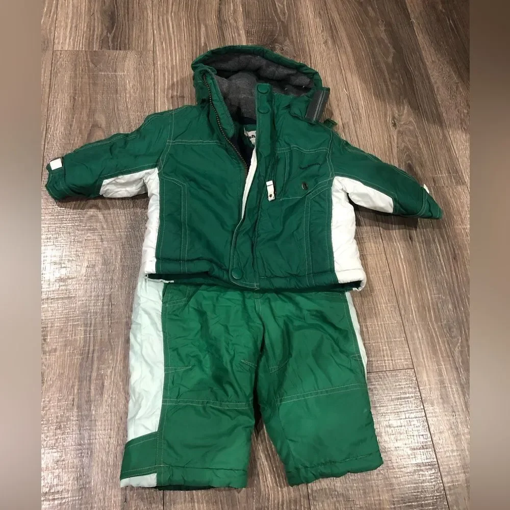 Boys OshKosh B'gosh Snowsuit Size 12M Forest Green and White Snow Set 2 Pieces
